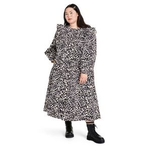 Sandy Liang Black and Cream Leopard-Print Ruffled Midi Dress